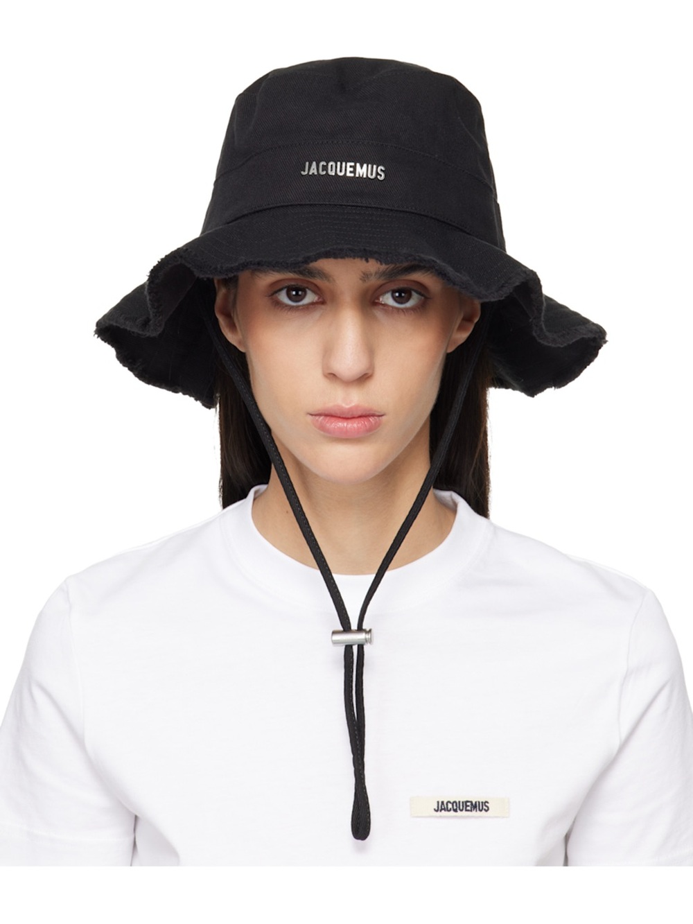 Jacquemus Le Bob Artichaut Black Frayed Bucket Hat Cotton Twill Sz 58 Unisex